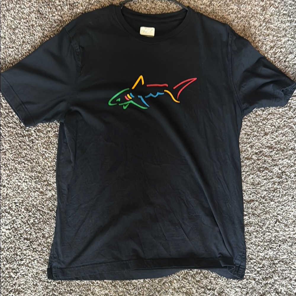 Greg Norman Collection Black Tee with Multicolor Shark Logo
